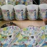 یکدست قهوه خوری قدیمی بهمراه قندان